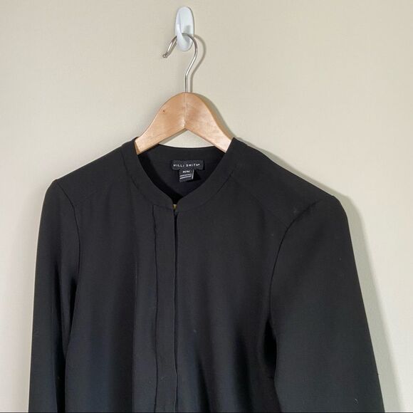 Willi Smith Black Long Sleeve  Blouse with Faux Collar & Hidden Buttons Medium - Picture 7 of 8
